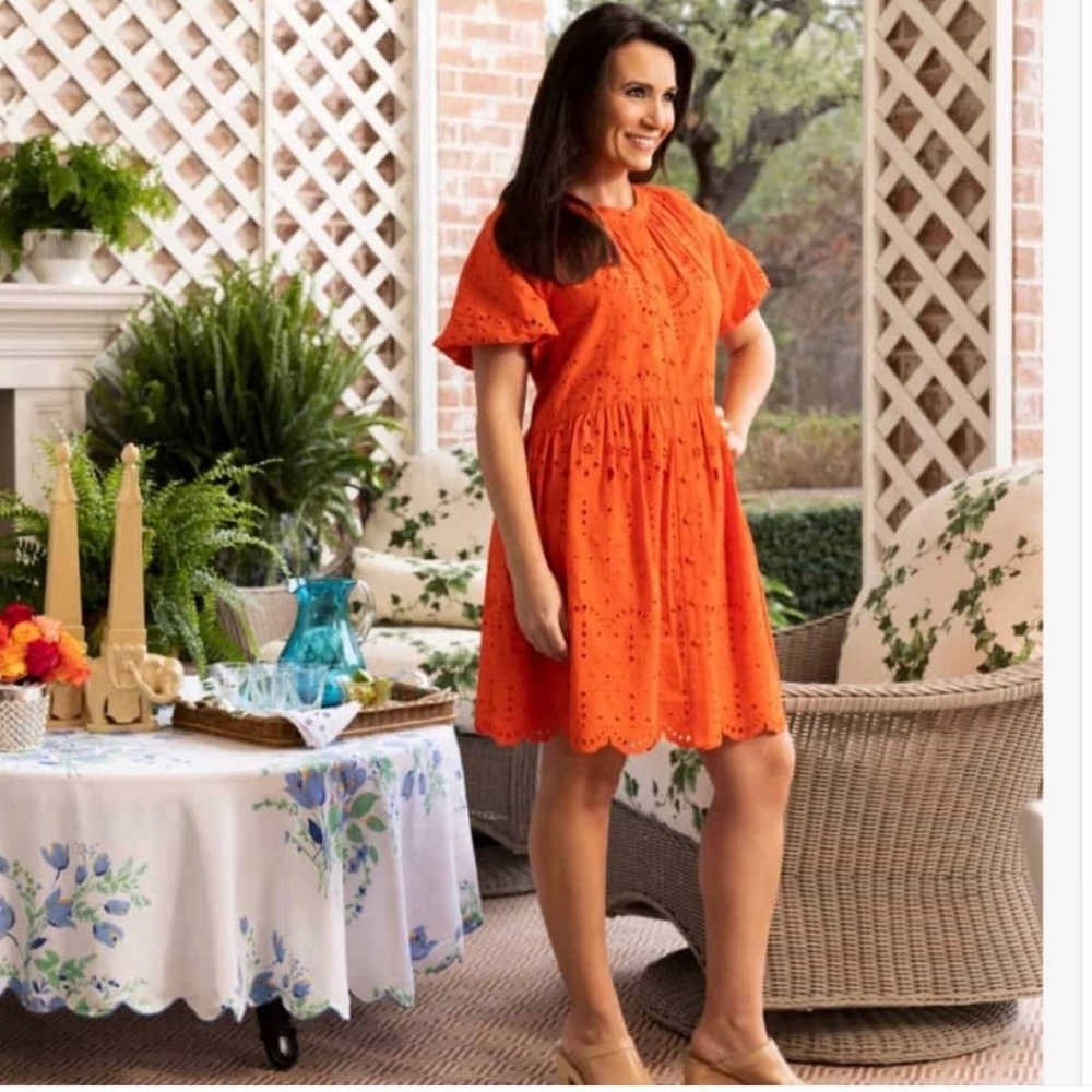 Antonio Melani Orange Scallop Eyelet Dress